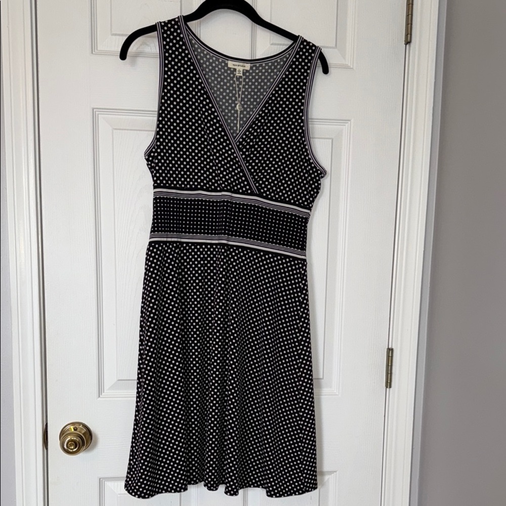 Max Studio Black and White Dotted Midi Dress